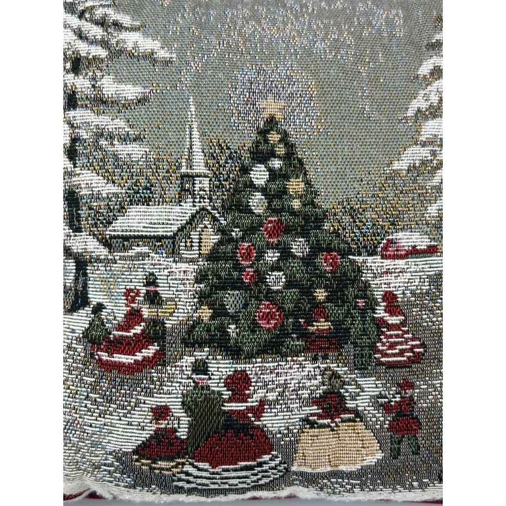 Tapestry Christmas Holiday Pillow 12x12 Tree Church Carolers Victorian Winter